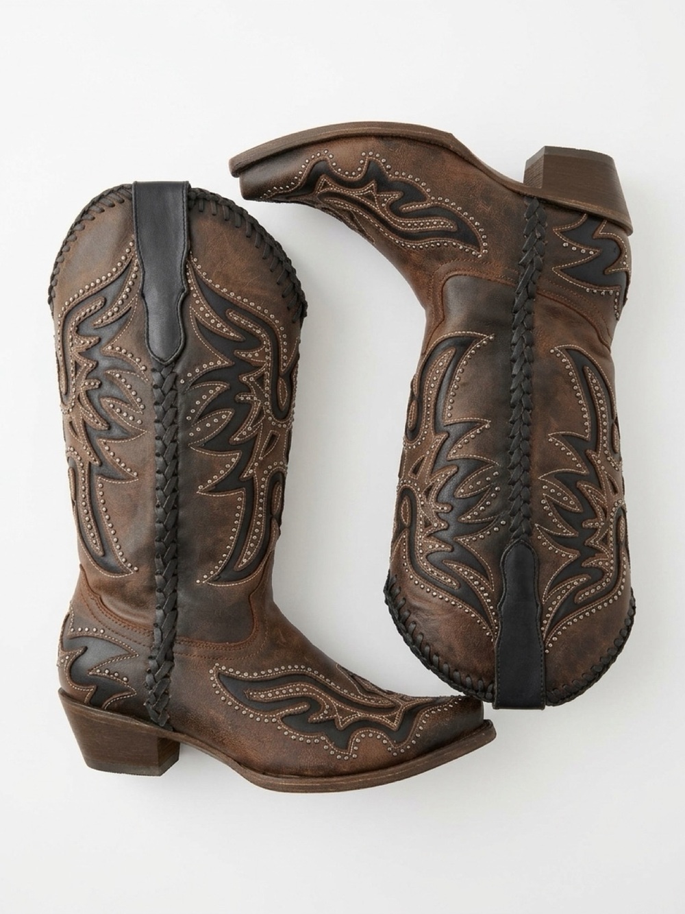 Corral West Women’s Brown & Black Inlay, Studs & Woven Boots
